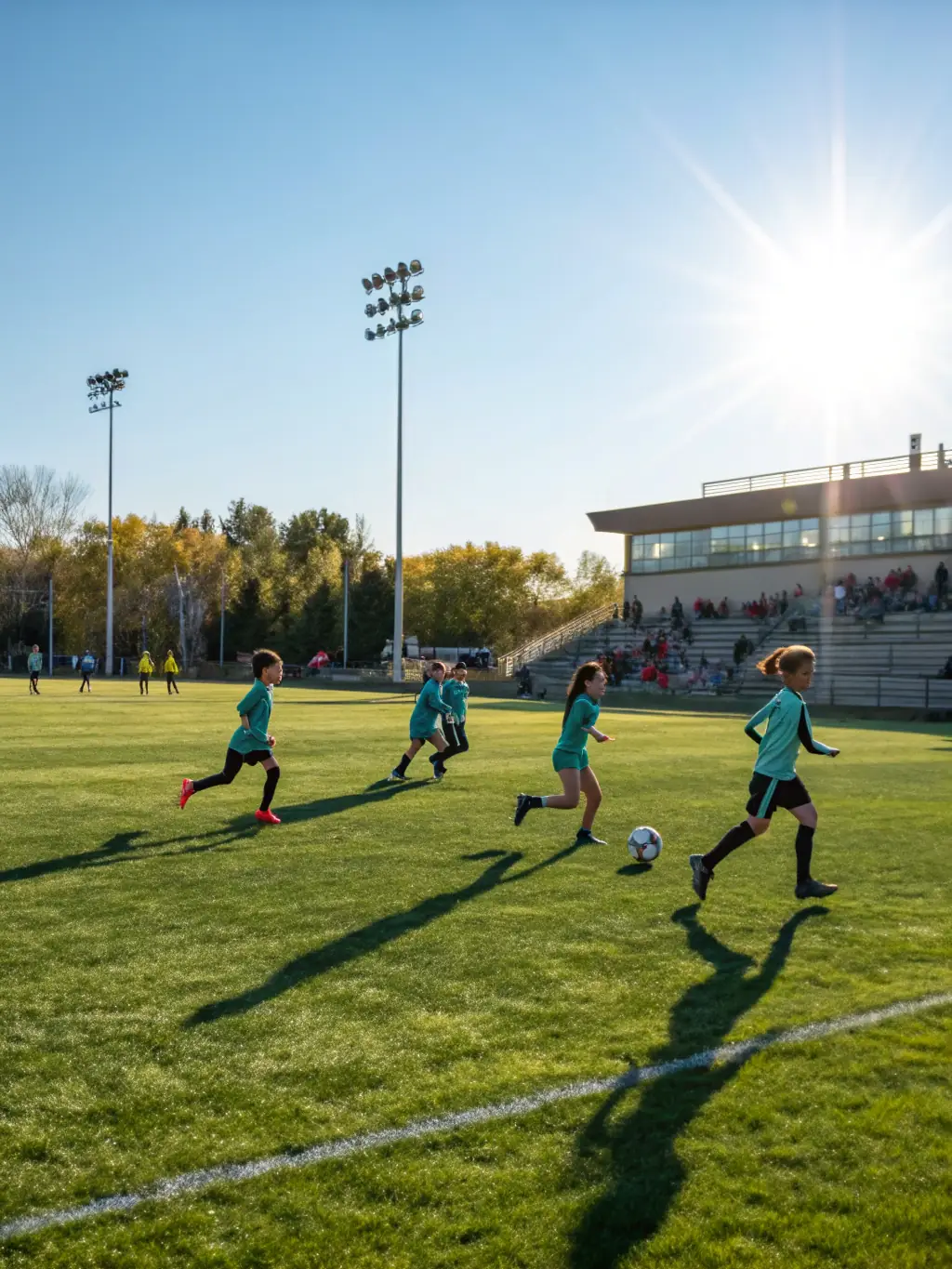 An image of students engaged in a soccer training session, demonstrating their focus, coordination, and sportsmanship.